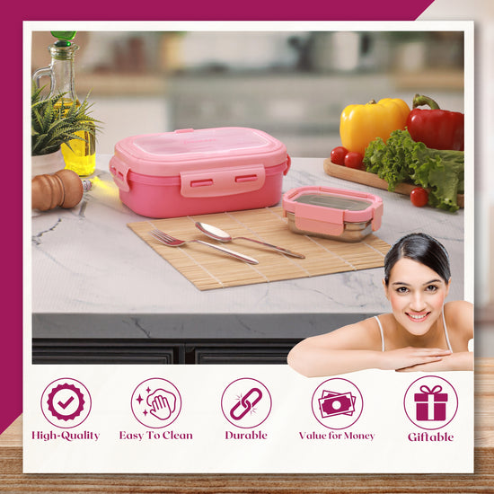 Trueware Picaso Insulated Inner Steel Thermoware BPA Free, Airtight, Food Grade, 2 Containers Lunch Box 750 ML