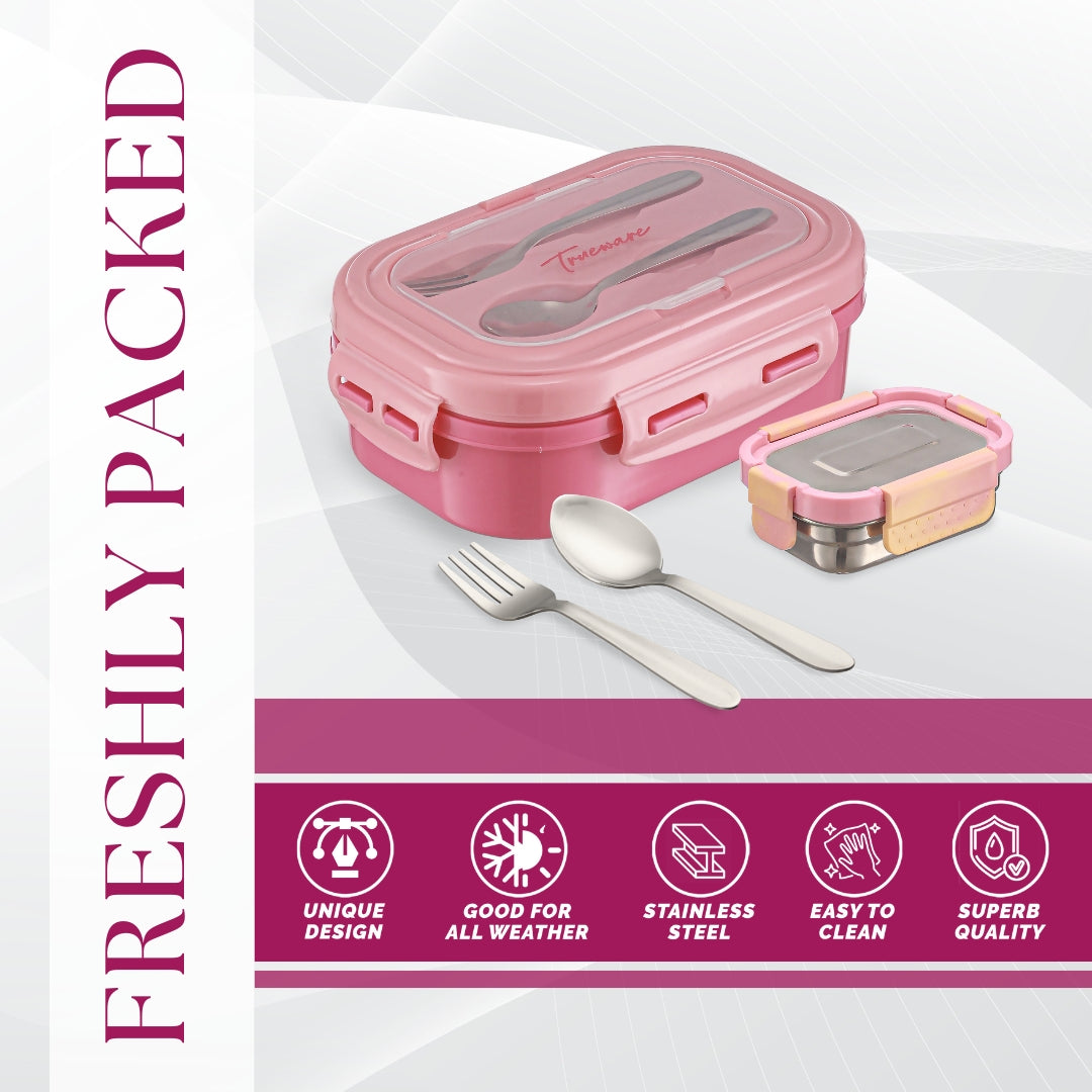 Trueware Picaso Insulated Inner Steel Thermoware BPA Free, Airtight, Food Grade, 2 Containers Lunch Box 750 ML
