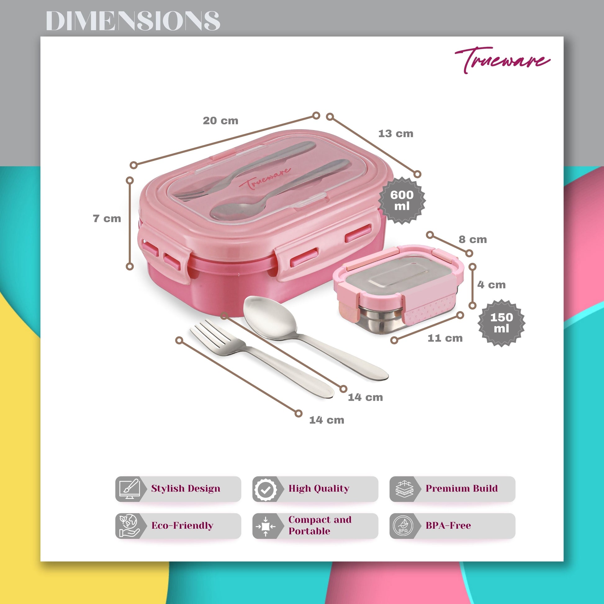 Trueware Picaso Insulated Inner Steel Thermoware BPA Free, Airtight, Food Grade, 2 Containers Lunch Box 750 ML