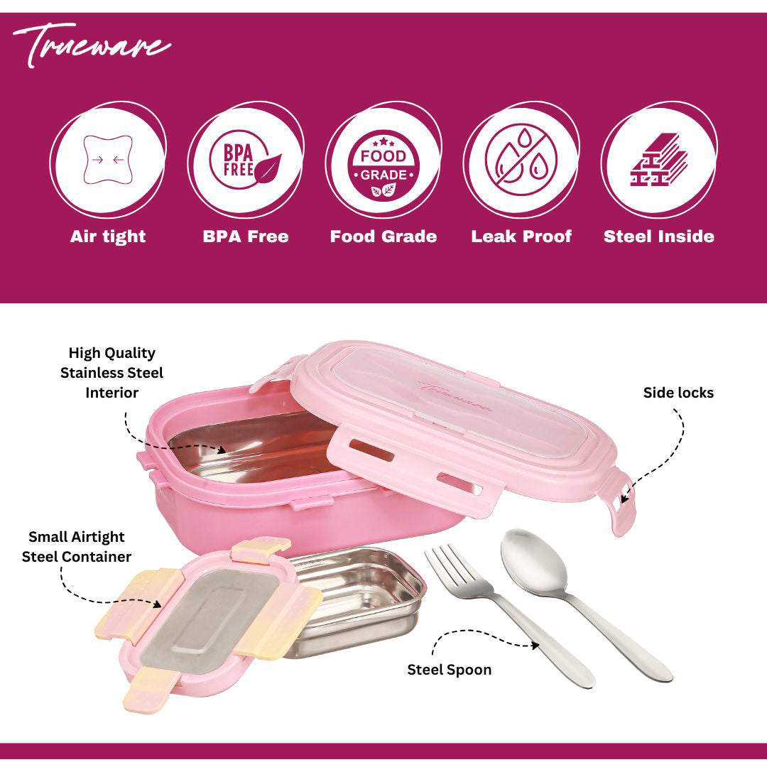 Trueware Picaso Insulated Inner Steel Thermoware BPA Free, Airtight, Food Grade, 2 Containers Lunch Box 750 ML