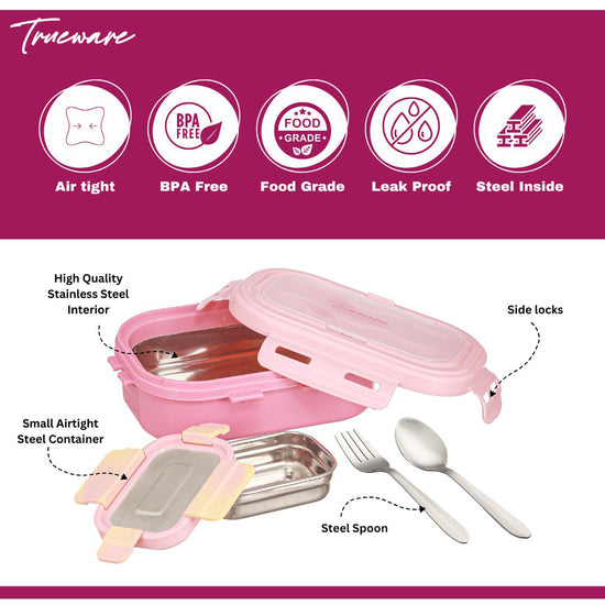 Trueware Picaso Insulated Inner Steel Thermoware BPA Free, Airtight, Food Grade, 2 Containers Lunch Box 750 ML