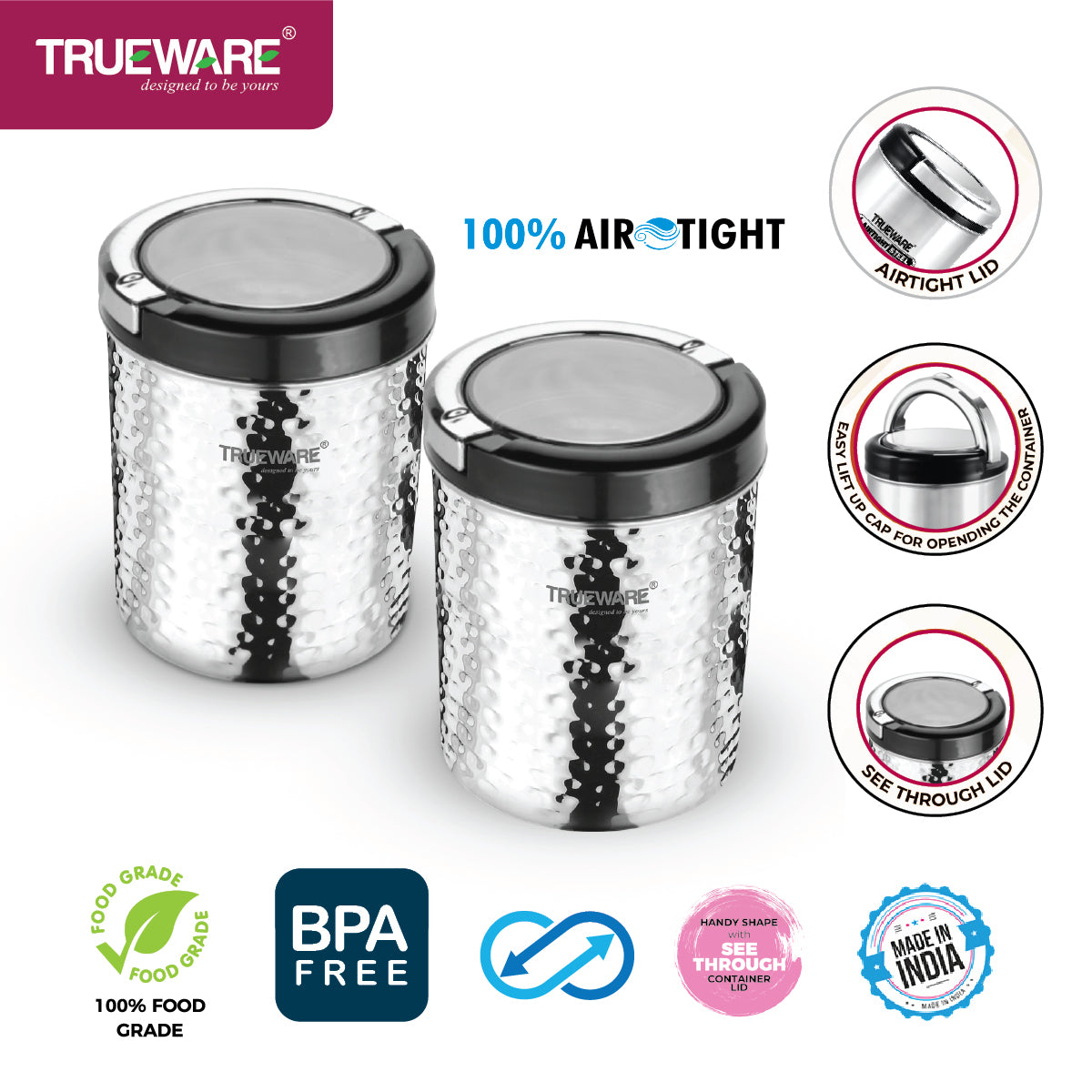 Steel Canister Liftup Airtight 750 2Pcs Set (W/Out Chrome)