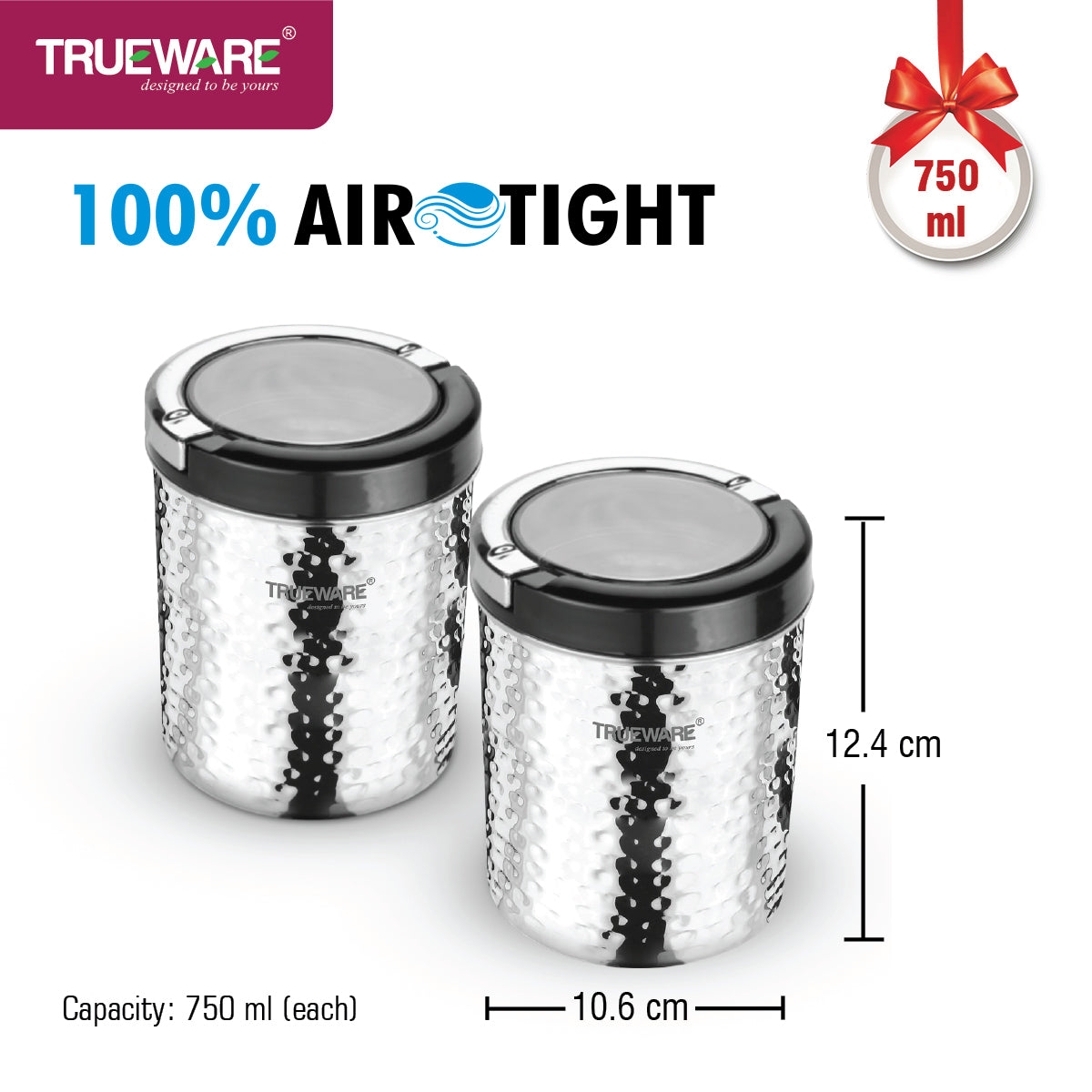 Steel Canister Liftup Airtight 750 2Pcs Set (W/Out Chrome)