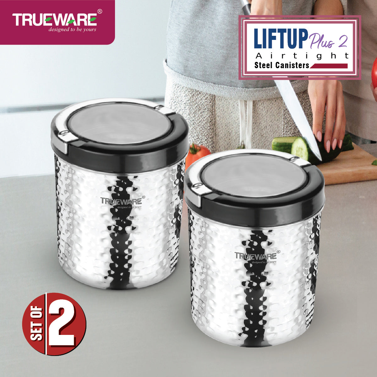 Steel Canister Liftup Airtight 750 2Pcs Set (W/Out Chrome)