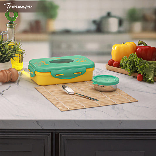 Trueware Alfa Insulated Inner Steel Thermoware BPA Free, Airtight, Food Grade, 2 Containers Lunch Box 700 ML (Green)