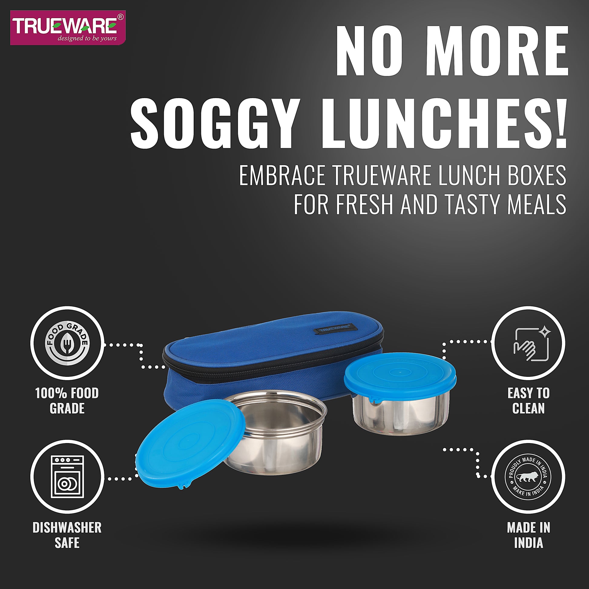 Trueware Tasty 2, 300 X 2 Container | Stainless Steel | Lunch Box | Tiffin | Leak Proof