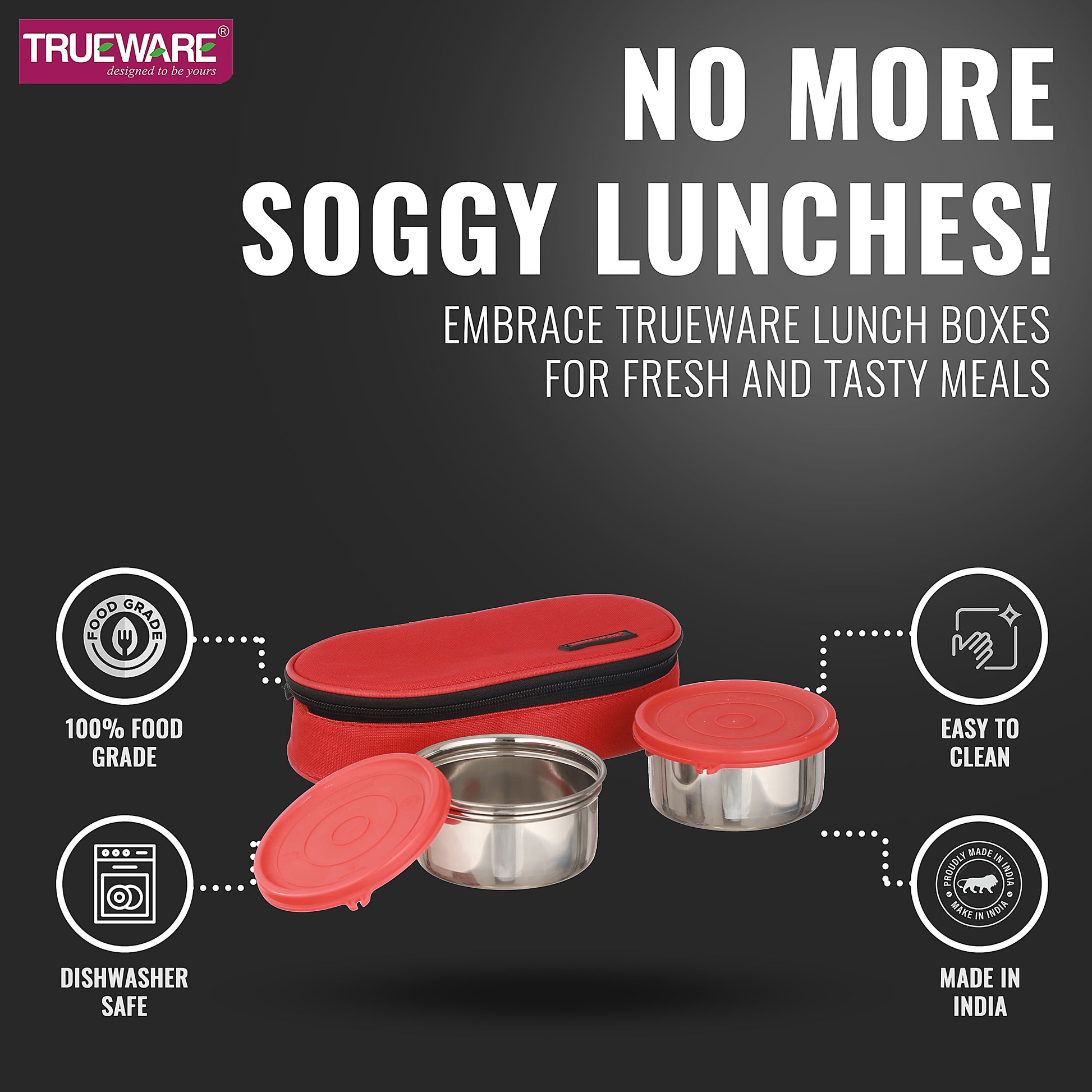 Trueware Tasty 2, 300 X 2 Container | Stainless Steel | Lunch Box | Tiffin | Leak Proof