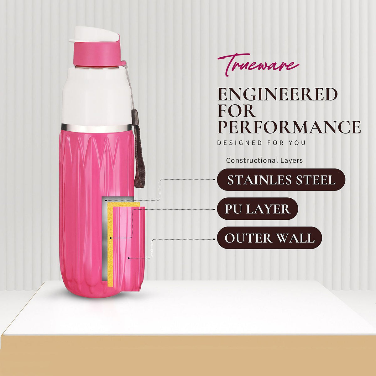 Trueware Aqua Benz Inner Stainless Steel Water Bottle | 600 ml