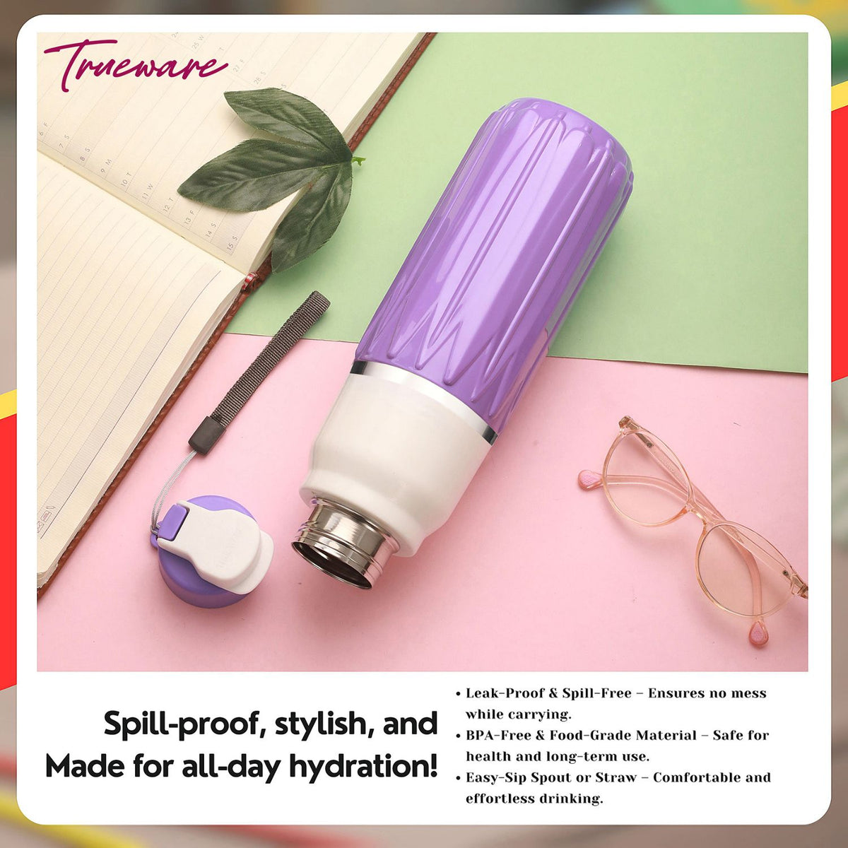Trueware Aqua Benz Inner Stainless Steel Water Bottle | 600 ml