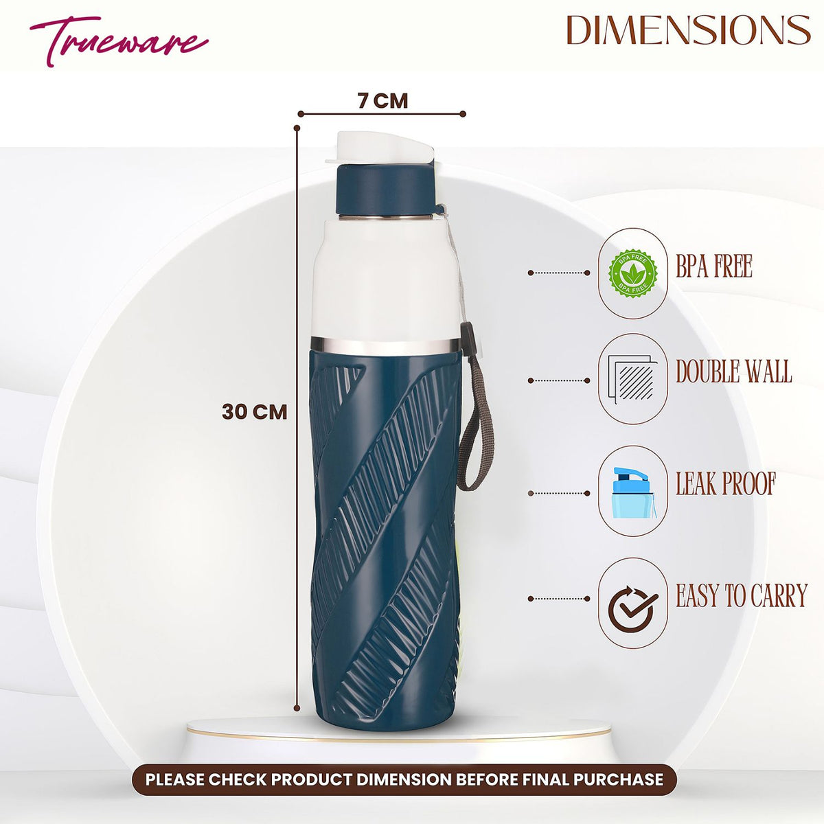 Trueware Aqua Cool Inner Stainless Steel Water Bottle | 600 ml