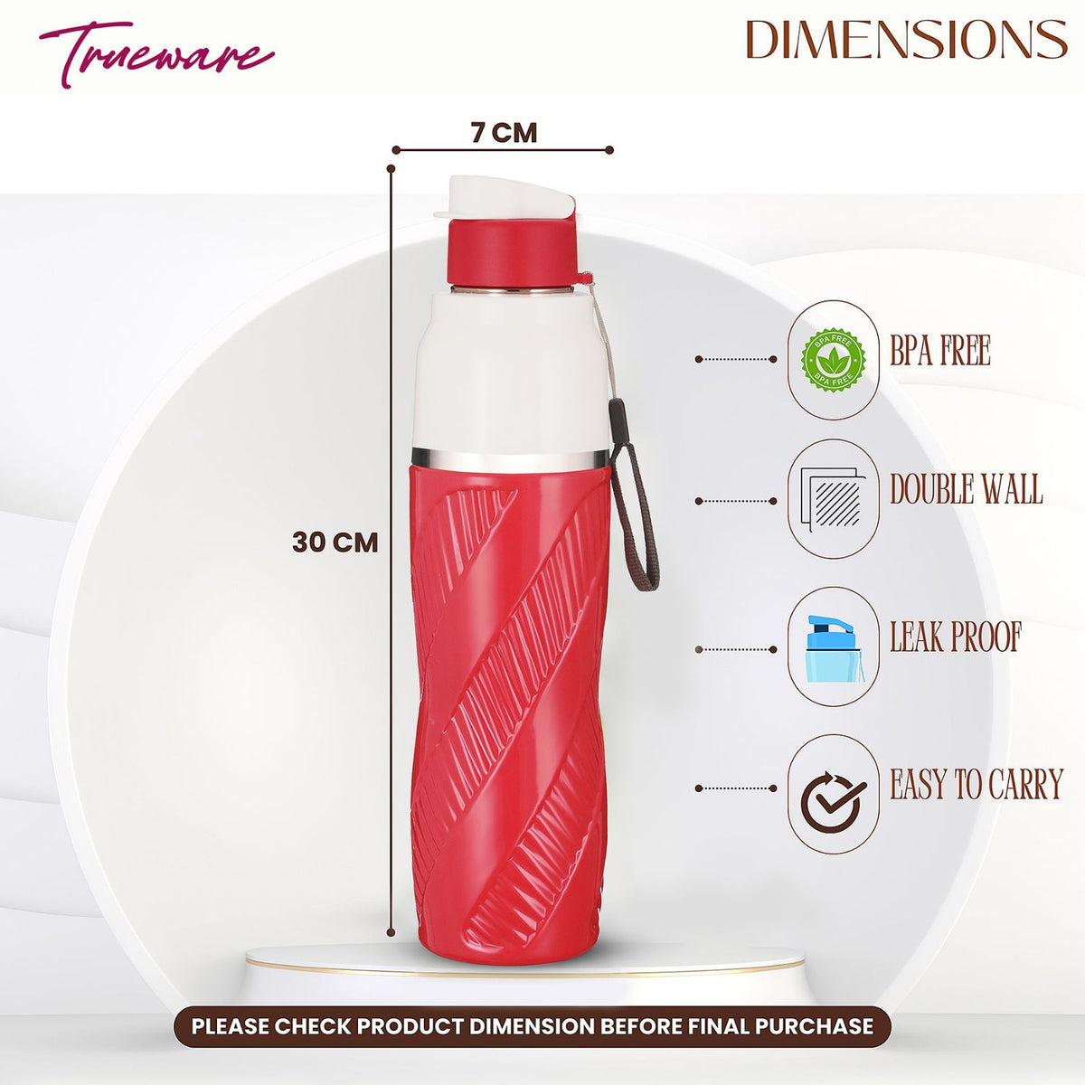 Trueware Aqua Cool Inner Stainless Steel Water Bottle | 600 ml