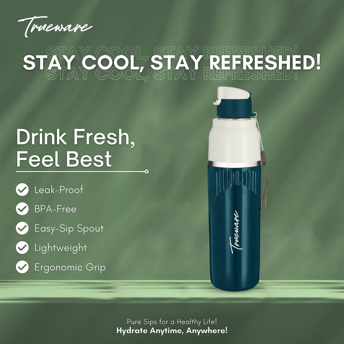 Trueware Aqua Snow Inner Stainless Steel Water Bottle | 600 ml