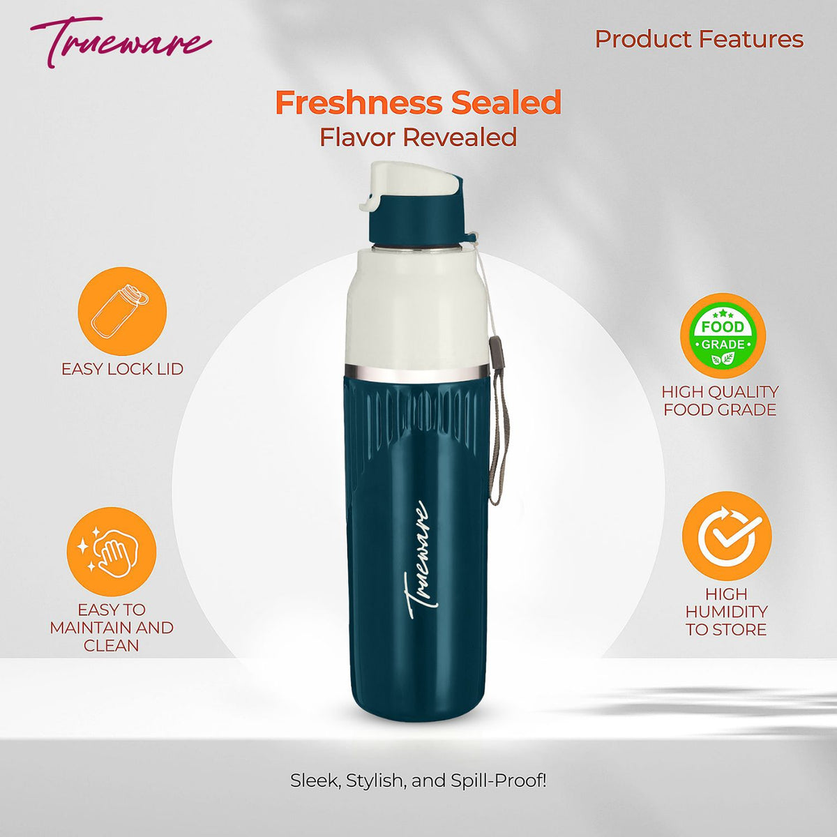 Trueware Aqua Snow Inner Stainless Steel Water Bottle | 600 ml