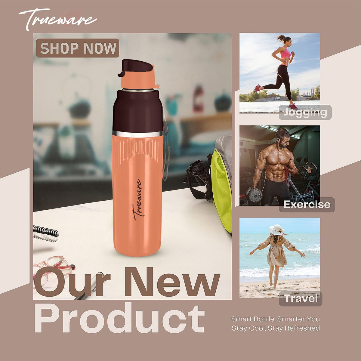 Trueware Aqua Snow Inner Stainless Steel Water Bottle | 600 ml