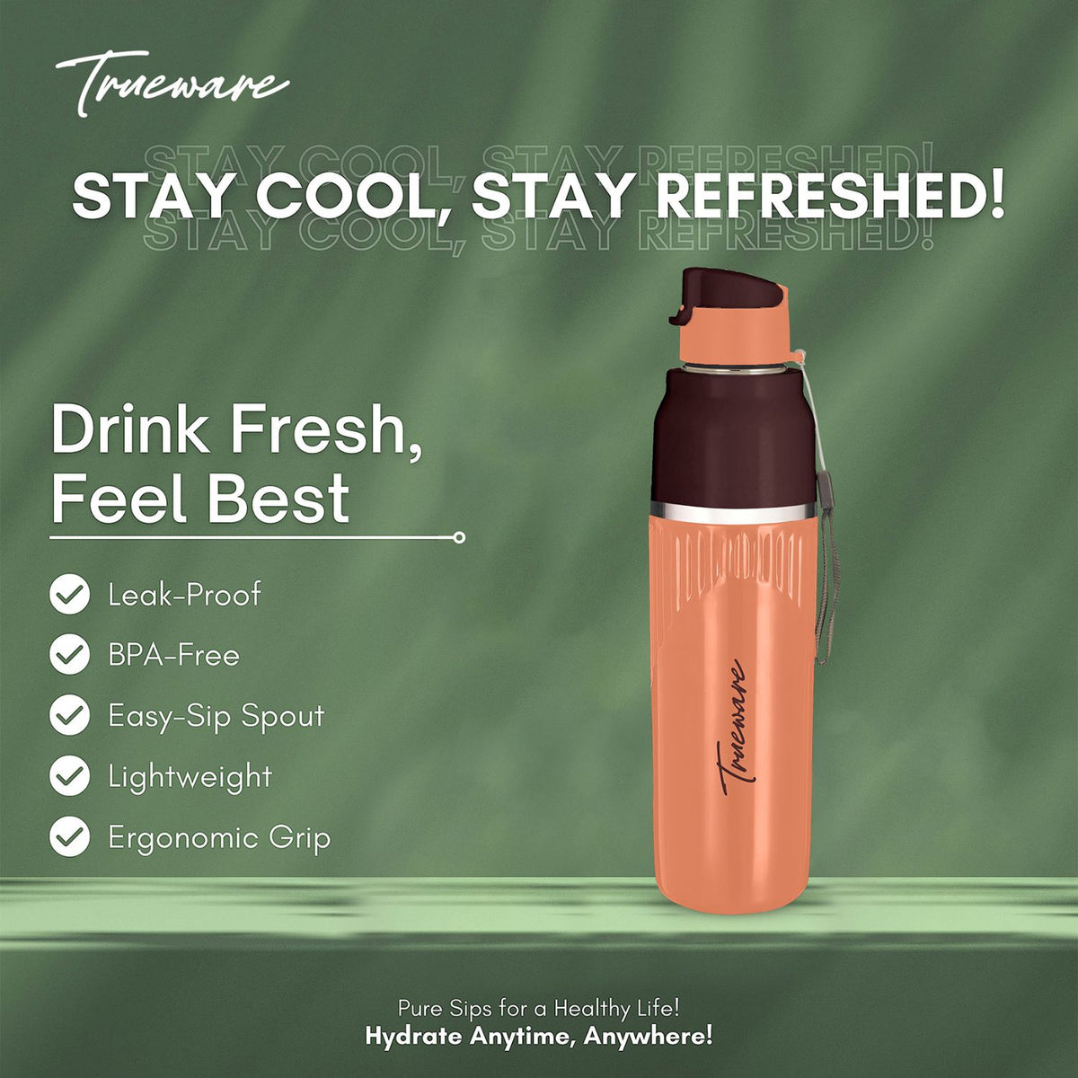 Trueware Aqua Snow Inner Stainless Steel Water Bottle | 600 ml