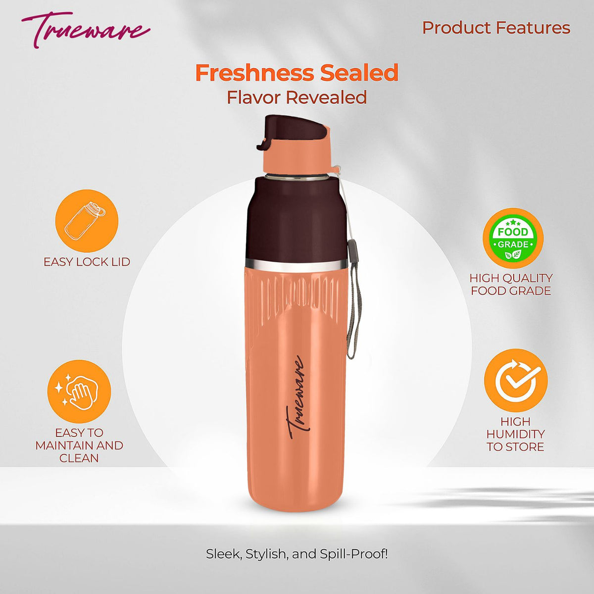 Trueware Aqua Snow Inner Stainless Steel Water Bottle | 600 ml