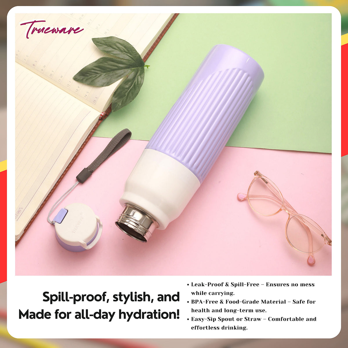 Trueware Aqua Snow Inner Stainless Steel Water Bottle | 600 ml
