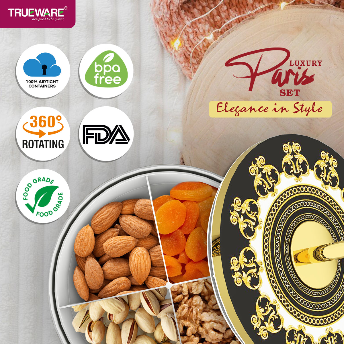Trueware Paris Luxury Candy Set | Premium Dry Fruit & Sweet Serving Set