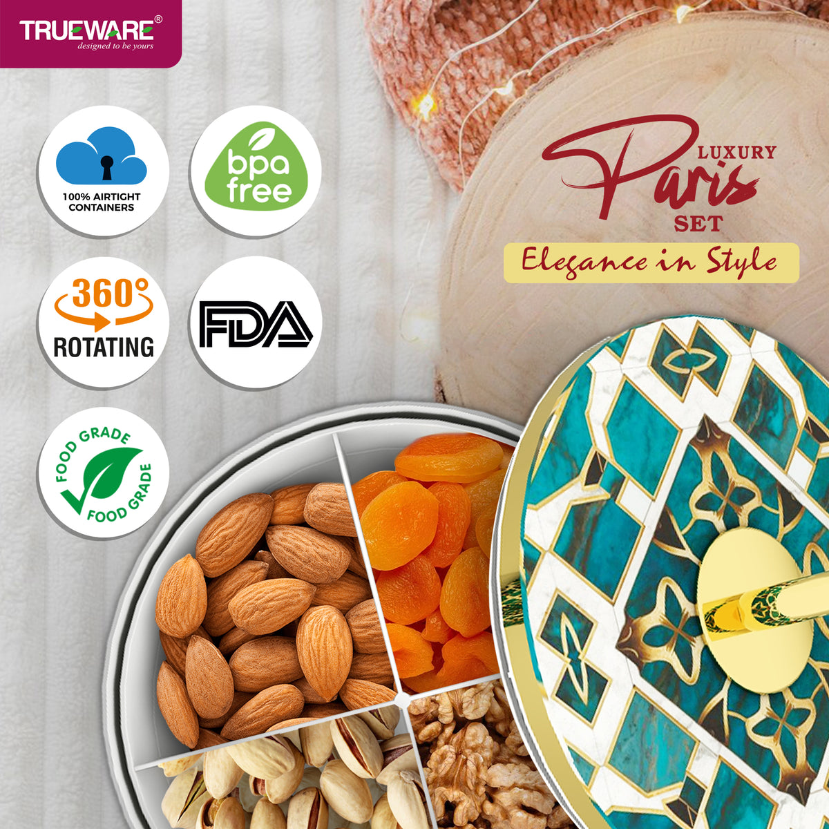 Trueware Paris Luxury Candy Set | Premium Dry Fruit & Sweet Serving Set