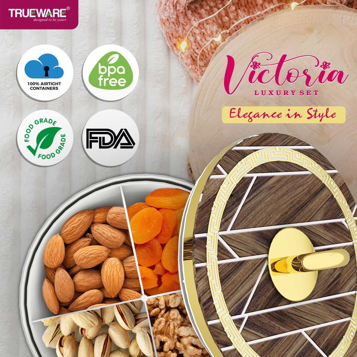Trueware Victoria Luxury Candy Set | Premium Dry Fruit & Sweet Serving Set