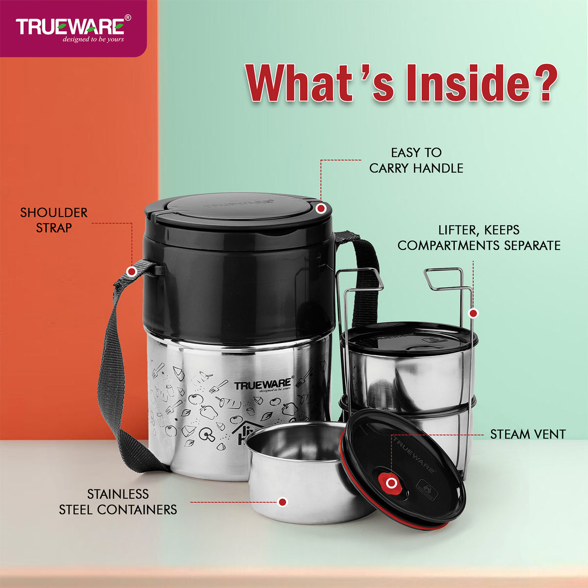 Trueware Steelex 3 Lunch Box I 3 Containers