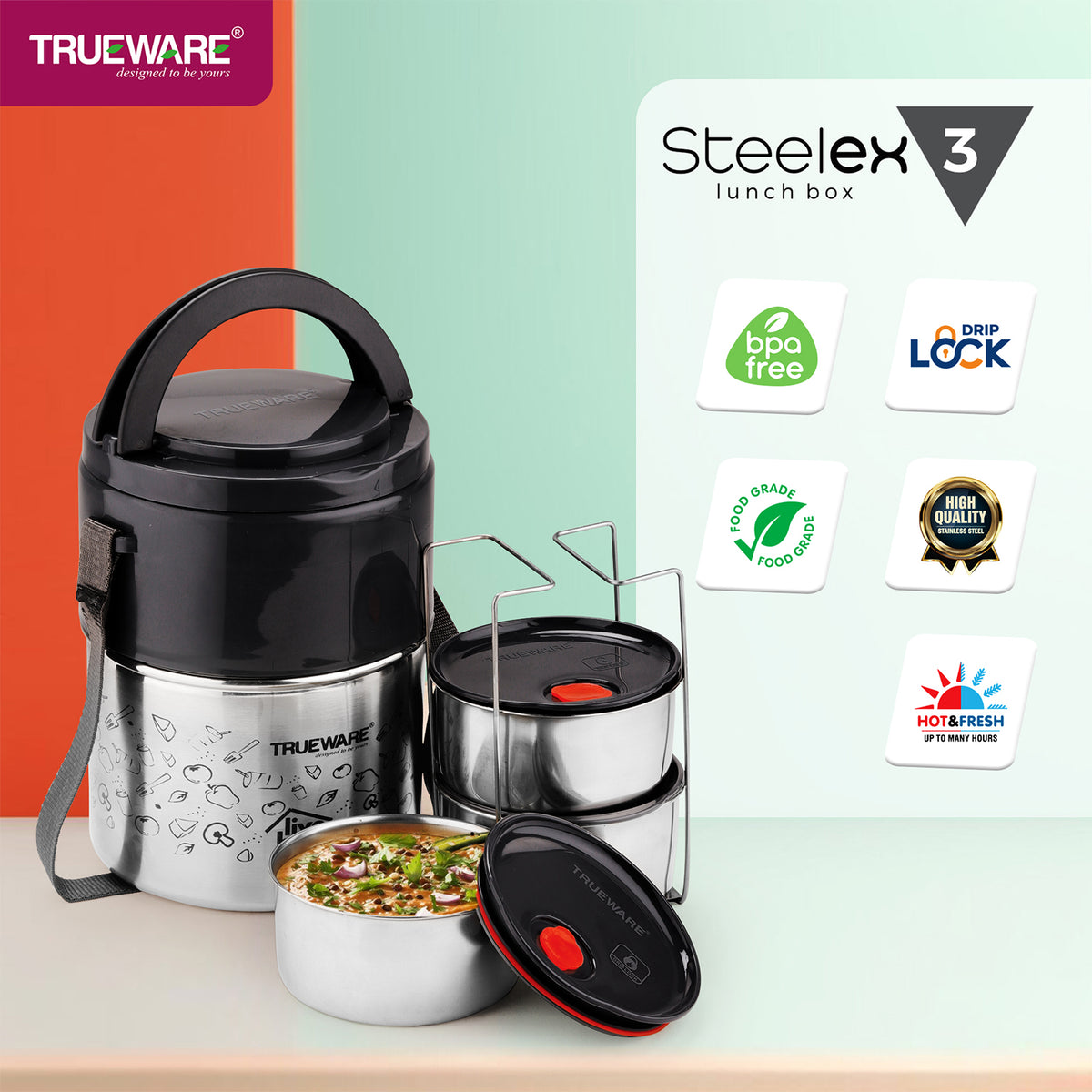 Trueware Steelex 3 Lunch Box I 3 Containers