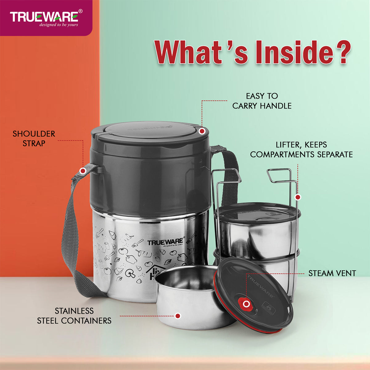 Trueware Steelex 3 Lunch Box I 3 Containers