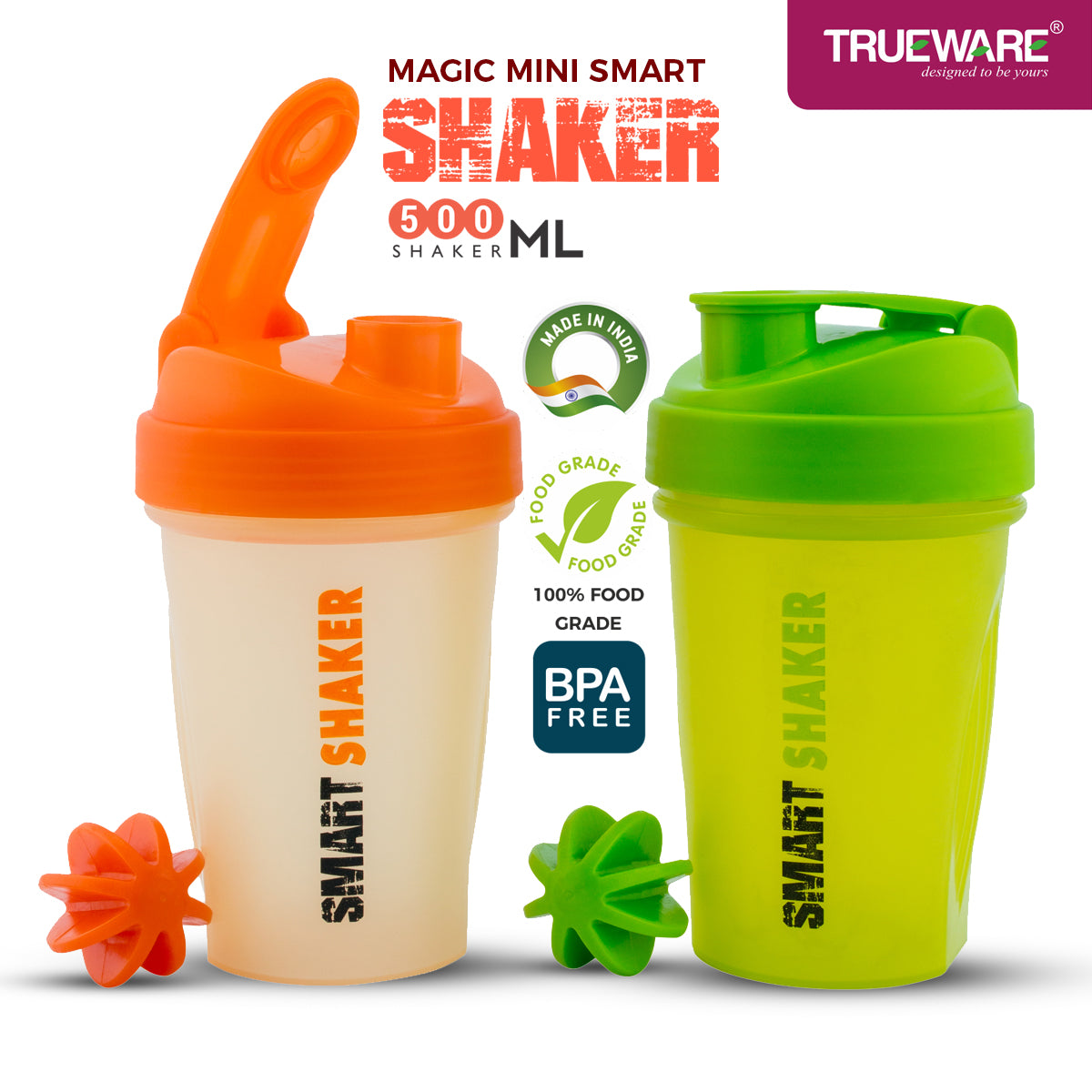 Trueware Mini Smart Protein Shaker with PP Blender Ball | 500 ml